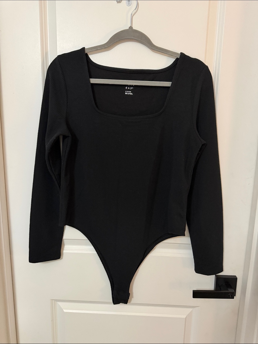 a new day Black Ribbed Long-Sleeve Square Neck Bodysuit